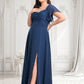 Tiana A-line V-Neck Floor-Length Chiffon Bridesmaid Dress With Ruffle DLP0025802