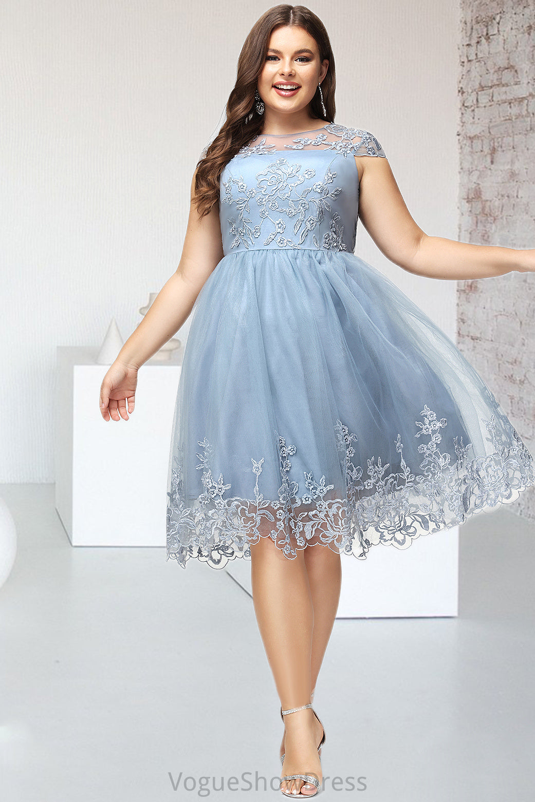 Taylor A-line Scoop Knee-Length Lace Tulle Homecoming Dress With Sequins DLP0020579