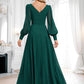 Alejandra A-line V-Neck Floor-Length Chiffon Bridesmaid Dress DLP0025816