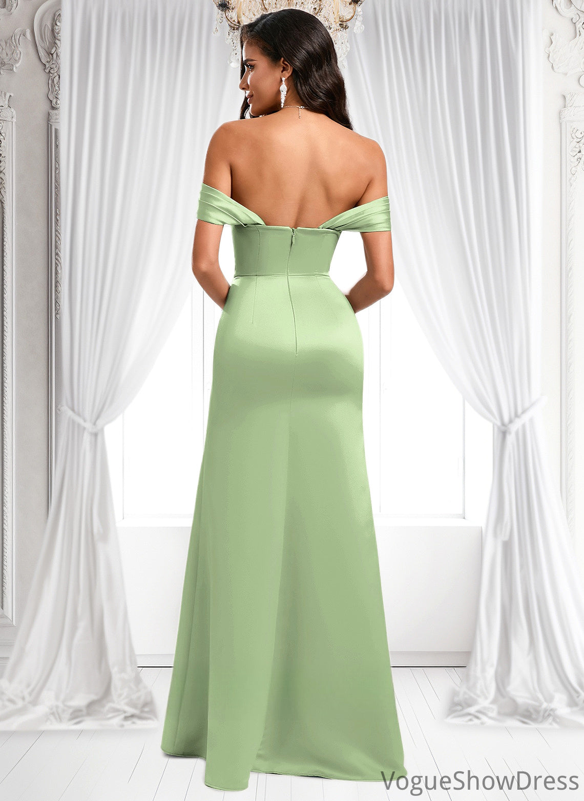 Stephanie Trumpet/Mermaid Off the Shoulder Square Floor-Length Satin Prom Dresses With Ruffle DLP0025883