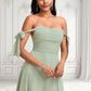 Samantha A-line Cowl Floor-Length Chiffon Bridesmaid Dress With Bow DLP0025738