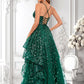 Yazmin Ball-Gown/Princess V-Neck Floor-Length Lace Floral Prom Dresses With Sequins DLP0025838