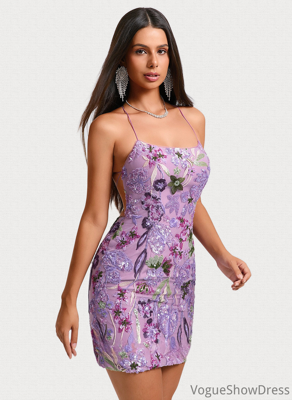 Hortensia Bodycon Scoop Mini Lace Floral Homecoming Dress With Sequins Embroidered DLP0025660