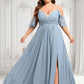 Sophie A-line Cold Shoulder Floor-Length Chiffon Bridesmaid Dress With Ruffle DLP0025797