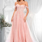 Talia A-line Sweetheart Off the Shoulder Floor-Length Tulle Floral Lace Prom Dresses With Appliques Lace DLP0025870