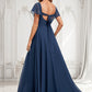 Tiana A-line V-Neck Floor-Length Chiffon Bridesmaid Dress With Ruffle DLP0025802