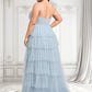 Ella Ball-Gown/Princess V-Neck Sweep Train Tulle Prom Dresses DLP0025833