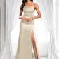 Stephanie Trumpet/Mermaid Off the Shoulder Square Floor-Length Satin Prom Dresses With Ruffle DLP0025883