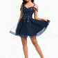 Jordyn A-line V-Neck Short Tulle Lace Homecoming Dress With Sequins DLP0025642