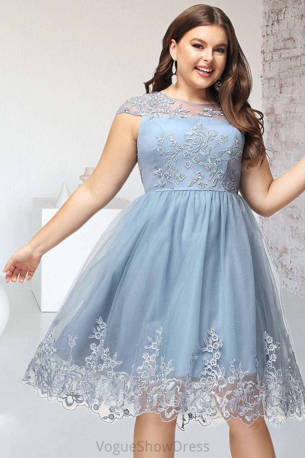 Taylor A-line Scoop Knee-Length Lace Tulle Homecoming Dress With Sequins DLP0020579