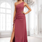 Lara A-line One Shoulder Floor-Length Chiffon Bridesmaid Dress With Ruffle DLP0025824