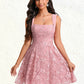 Viv A-line Square Mini Lace Homecoming Dress With Bow Sequins DLP0025647