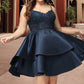 Mariana A-line V-Neck Short/Mini Lace Satin Homecoming Dress DLP0020504