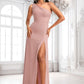 Ashly A-line One Shoulder Floor-Length Chiffon Bridesmaid Dress With Bow DLP0025748