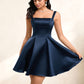 Celeste A-line Straight Short Satin Homecoming Dress With Bow DLP0025639