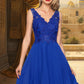 Helen A-line V-Neck Knee-Length Chiffon Lace Homecoming Dress DLP0020589