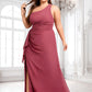 Lara A-line One Shoulder Floor-Length Chiffon Bridesmaid Dress With Ruffle DLP0025824