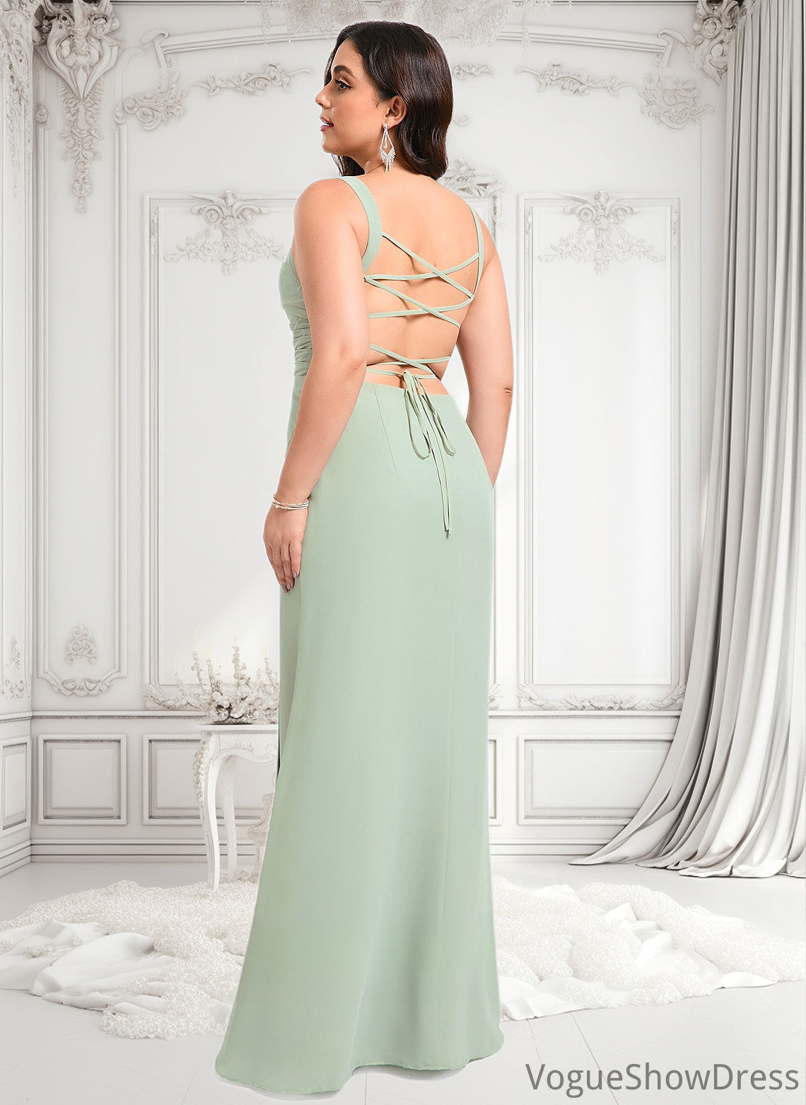 Kathleen Trumpet/Mermaid Square Floor-Length Chiffon Bridesmaid Dress DLP0025808