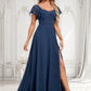 Tiana A-line V-Neck Floor-Length Chiffon Bridesmaid Dress With Ruffle DLP0025802