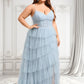 Ella Ball-Gown/Princess V-Neck Sweep Train Tulle Prom Dresses DLP0025833