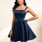 Celeste A-line Straight Short Satin Homecoming Dress With Bow DLP0025639