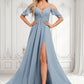 Sophie A-line Cold Shoulder Floor-Length Chiffon Bridesmaid Dress With Ruffle DLP0025797