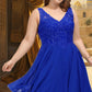 Helen A-line V-Neck Knee-Length Chiffon Lace Homecoming Dress DLP0020589