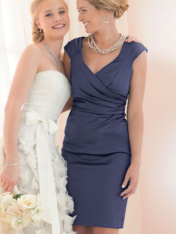 Maci Sheath/Column Charmeuse Ruched V-neck Short Sleeves Knee-Length Mother of the Bride Dresses DLP0020327