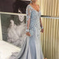 Jaslyn Sheath/Column Tulle Applique V-neck Long Sleeves Sweep/Brush Train Mother of the Bride Dresses DLP0020380