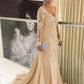 Jaslyn Sheath/Column Tulle Applique V-neck Long Sleeves Sweep/Brush Train Mother of the Bride Dresses DLP0020380