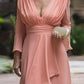 Elise A-Line/Princess Chiffon Ruffles V-neck Long Sleeves Floor-Length Mother of the Bride Dresses DLP0020384