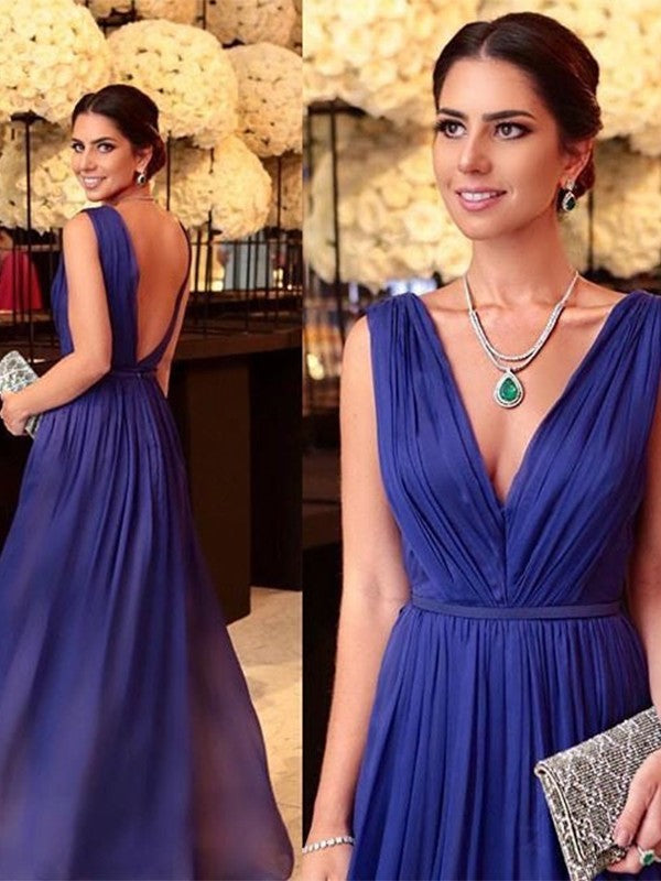 Eliza A-Line/Princess 30D Chiffon Ruffles V-neck Sleeveless Floor-Length Mother of the Bride Dresses DLP0020440