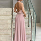 Stephany A-Line/Princess Stretch Crepe Ruffles Halter Sleeveless Floor-Length Mother of the Bride Dresses DLP0020441