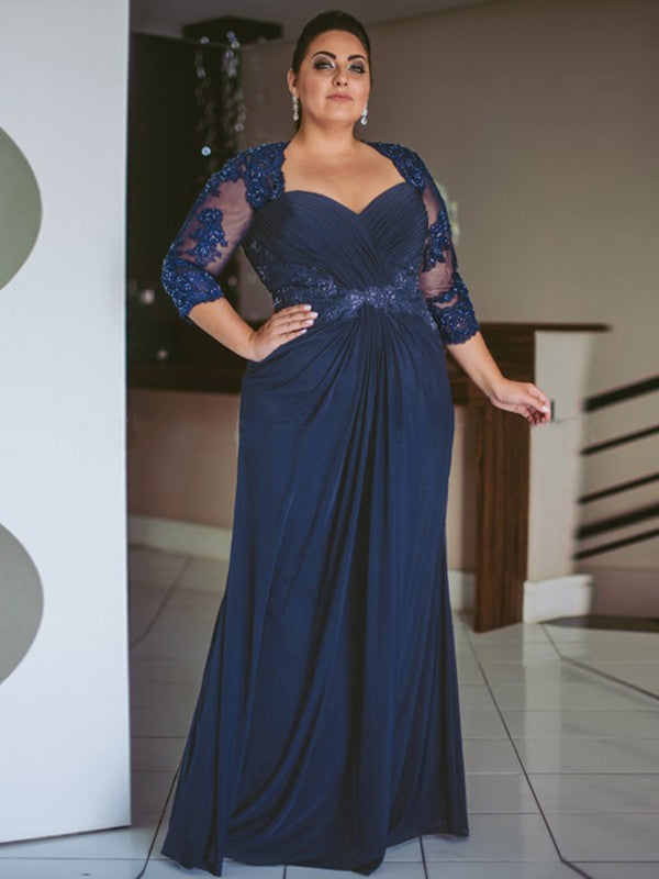 Patti Sheath/Column Chiffon Applique Sweetheart 3/4 Sleeves Floor-Length Mother of the Bride Dresses DLP0020443