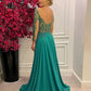 Savannah A-Line/Princess Chiffon Applique Scoop Long Sleeves Sweep/Brush Train Mother of the Bride Dresses DLP0020448