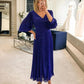 Kianna A-Line/Princess Chiffon Ruffles V-neck 3/4 Sleeves Tea-Length Mother of the Bride Dresses DLP0020295