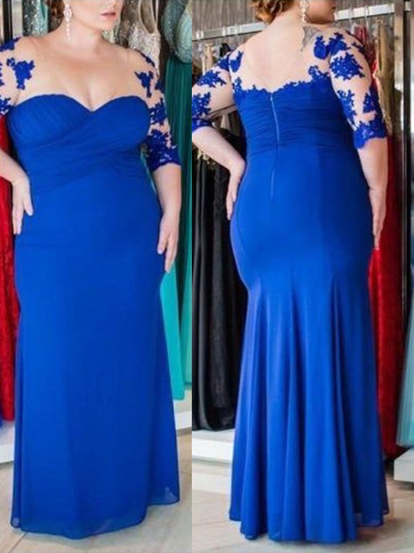 Gemma Sheath/Column Chiffon Applique V-neck 1/2 Sleeves Floor-Length Mother of the Bride Dresses DLP0020291