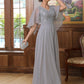 Yasmin A-Line/Princess Chiffon Applique V-neck 1/2 Sleeves Floor-Length Mother of the Bride Dresses DLP0020334