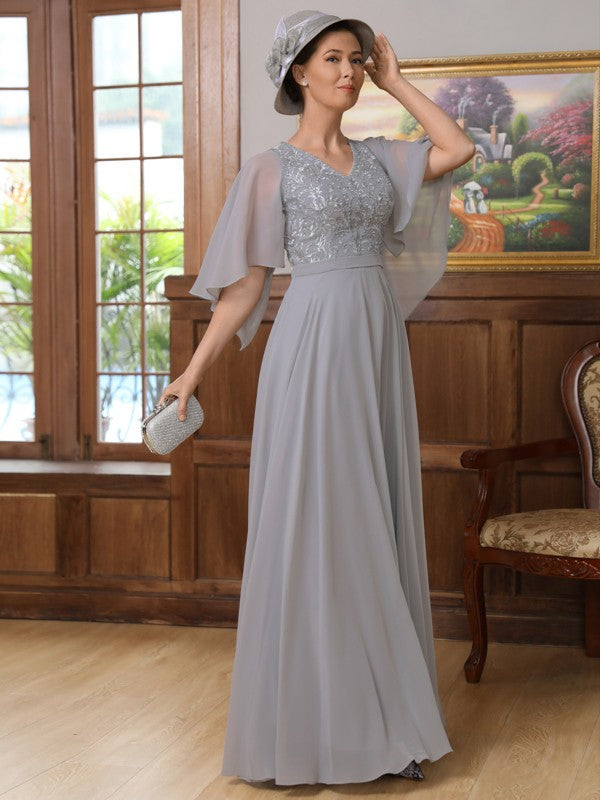 Yasmin A-Line/Princess Chiffon Applique V-neck 1/2 Sleeves Floor-Length Mother of the Bride Dresses DLP0020334