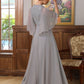 Yasmin A-Line/Princess Chiffon Applique V-neck 1/2 Sleeves Floor-Length Mother of the Bride Dresses DLP0020334