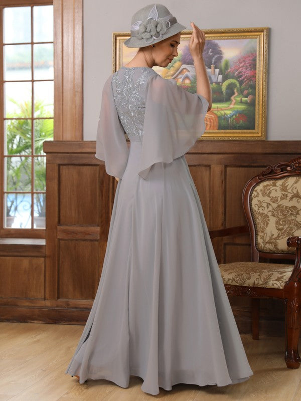 Yasmin A-Line/Princess Chiffon Applique V-neck 1/2 Sleeves Floor-Length Mother of the Bride Dresses DLP0020334