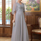 Yasmin A-Line/Princess Chiffon Applique V-neck 1/2 Sleeves Floor-Length Mother of the Bride Dresses DLP0020334