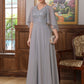 Yasmin A-Line/Princess Chiffon Applique V-neck 1/2 Sleeves Floor-Length Mother of the Bride Dresses DLP0020334