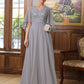 Yasmin A-Line/Princess Chiffon Applique V-neck 1/2 Sleeves Floor-Length Mother of the Bride Dresses DLP0020334