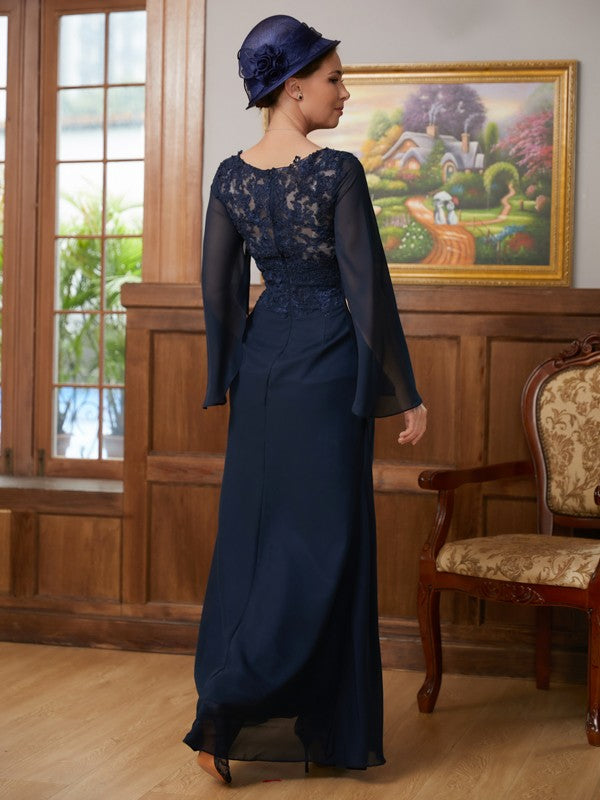 Araceli A-Line/Princess Chiffon Applique V-neck Long Sleeves Floor-Length Mother of the Bride Dresses DLP0020335