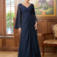 Araceli A-Line/Princess Chiffon Applique V-neck Long Sleeves Floor-Length Mother of the Bride Dresses DLP0020335