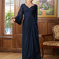 Araceli A-Line/Princess Chiffon Applique V-neck Long Sleeves Floor-Length Mother of the Bride Dresses DLP0020335