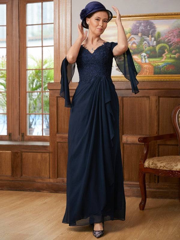 Araceli A-Line/Princess Chiffon Applique V-neck Long Sleeves Floor-Length Mother of the Bride Dresses DLP0020335