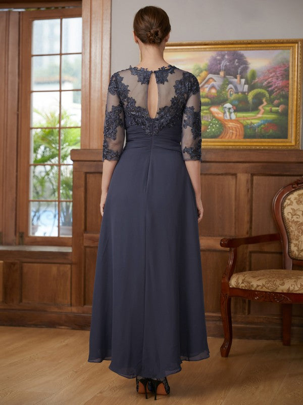 Brisa A-Line/Princess Chiffon Applique Scoop 3/4 Sleeves Asymmetrical Mother of the Bride Dresses DLP0020346