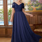 Valentina A-Line/Princess Chiffon Lace V-neck Short Sleeves Floor-Length Mother of the Bride Dresses DLP0020311